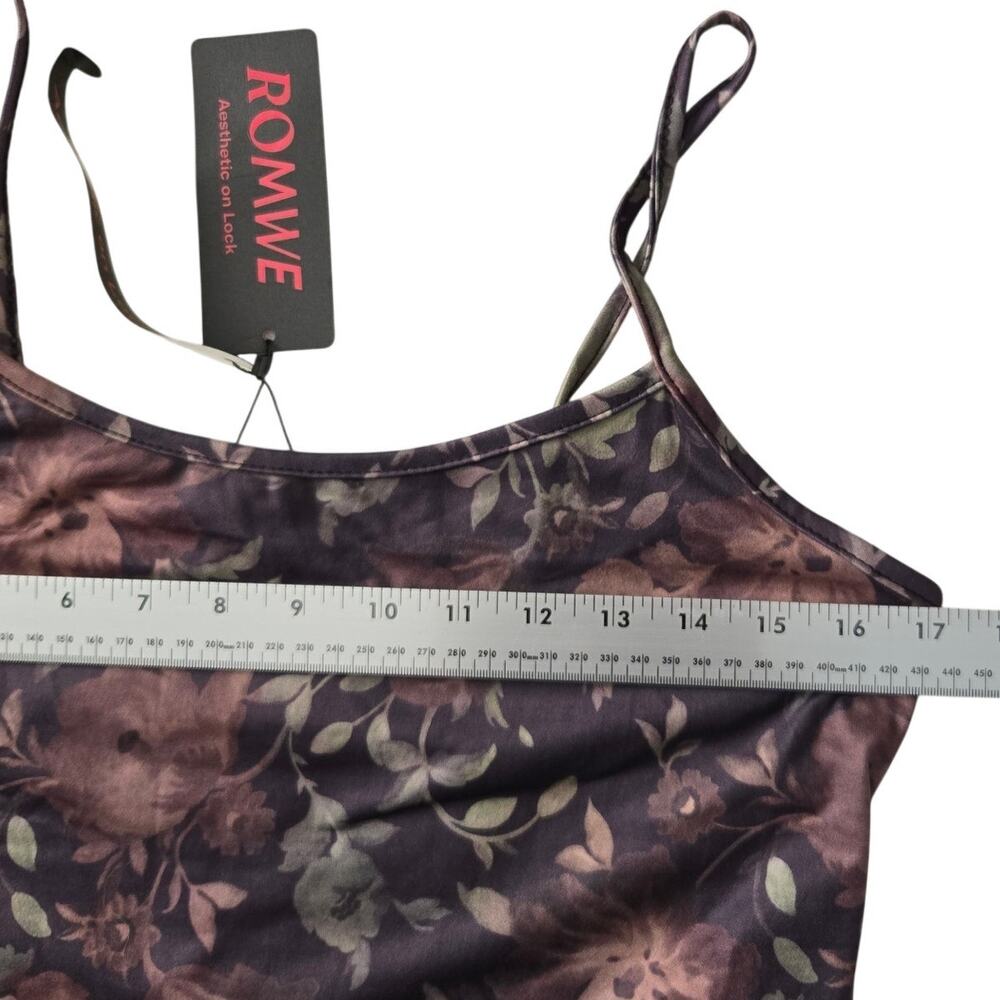 Romantic Edgy Fairy Grunge Mesh Overlay Lace Trim Dark Floral Y2K Slip Dress L - Picture 7 of 7